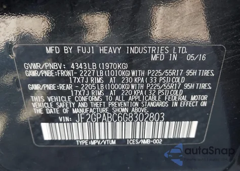 2016 Subaru Crosstrek 2.0I Premium из США, поврежденный, VIN JF2GPABC6G8302803